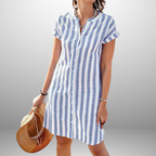 JULISSA™ – Elegant Striped Button Midi Dress