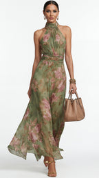 Livia™ | Elegant Floral Maxi Halter Dress