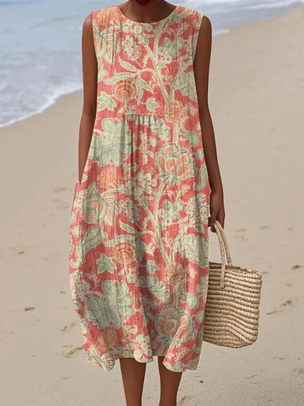 Beth | Chic Salmon Floral Dress