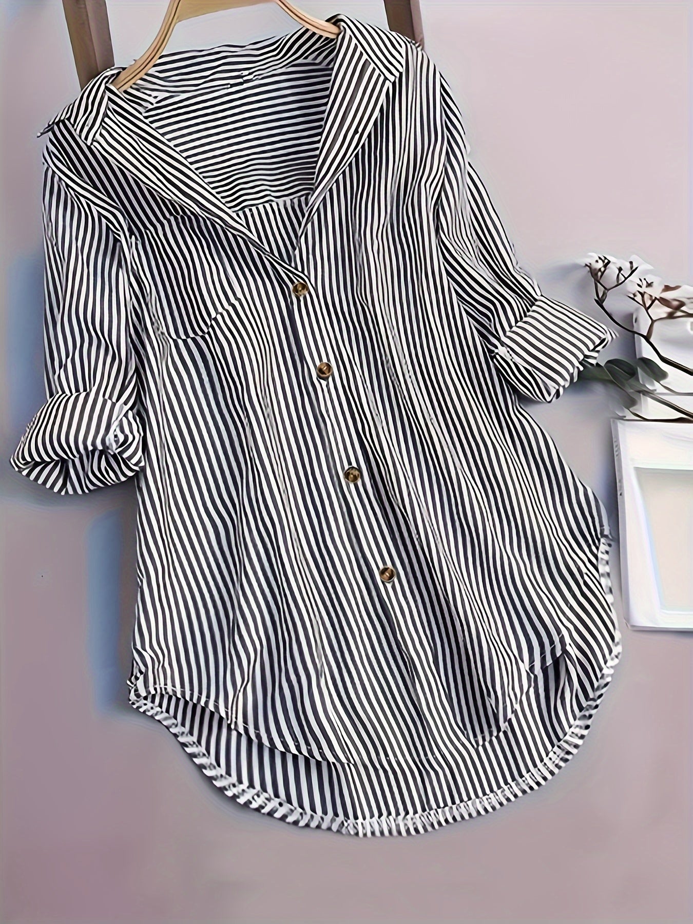 Penny | Striped Button-Down Hi-Low Blouse