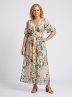 Eulalie | V Neck Short Sleeve Gathered Waist Midi Dress